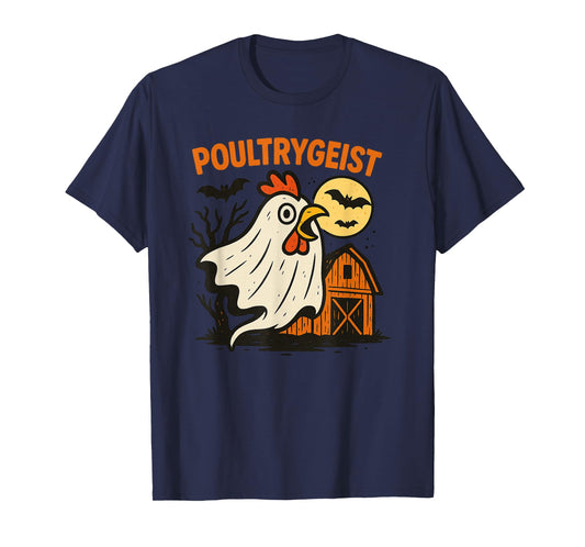 Poultrygeist Funny Chicken Ghost Halloween Pun Design T-Shirt