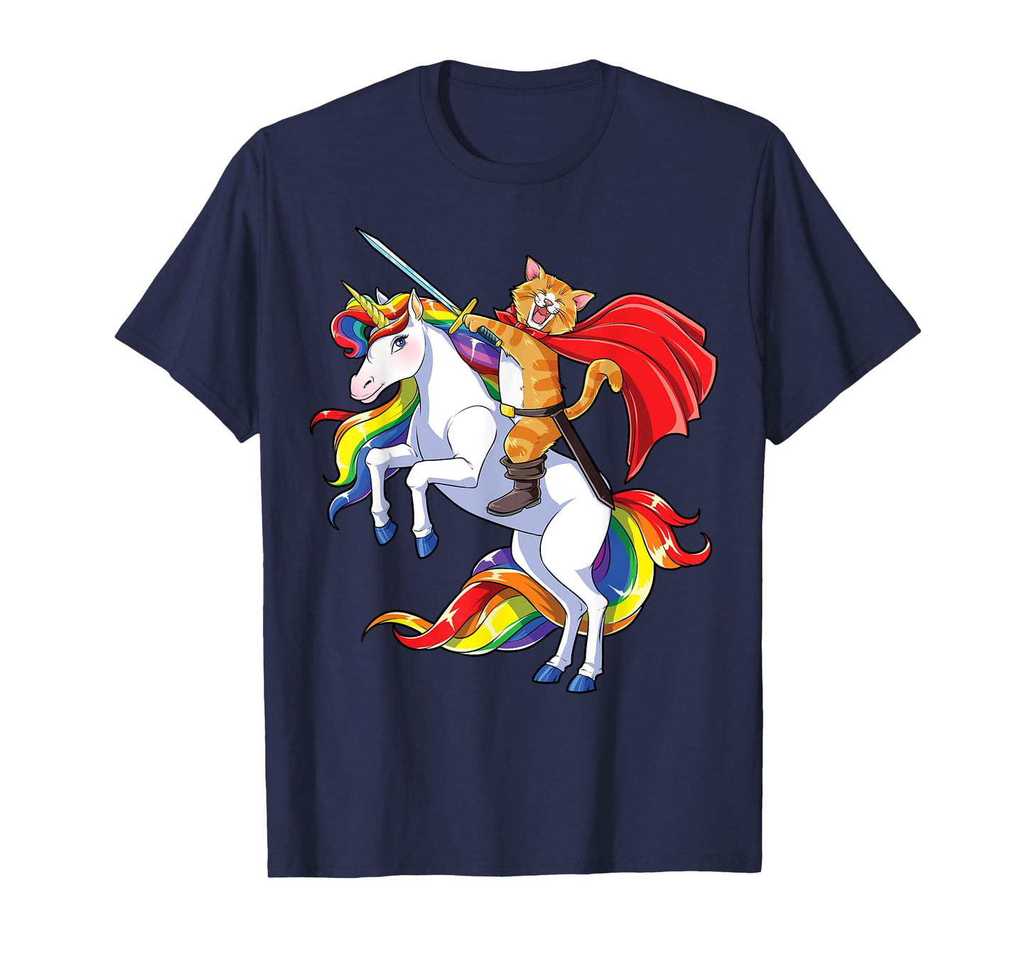 Cat Riding Unicorn Funny Caticorn Kittycorn Kitty Kitten T-Shirt for Men Women Kids