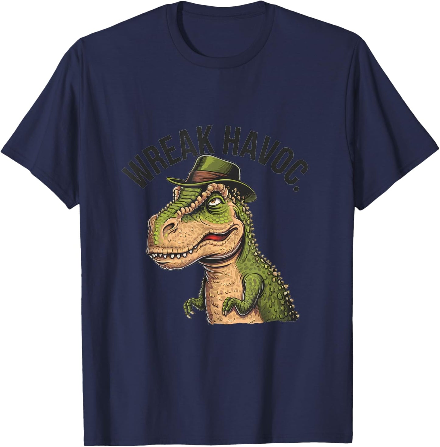 Funny T-Rex Dinosaur Wreak Havoc Satire Cubism Cartoon T-Shirt