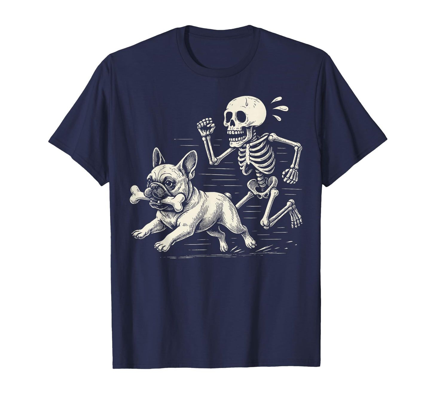 Funny Halloween French Bulldog and Skeleton T-Shirt