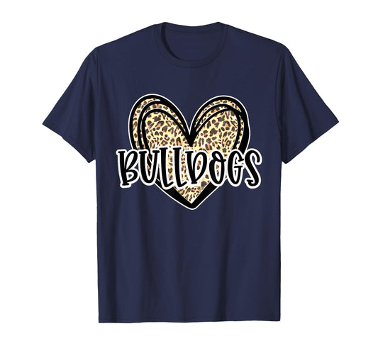 Bulldogs Mascot Leopard Cheetah Heart Fall Football Sport T-Shirt