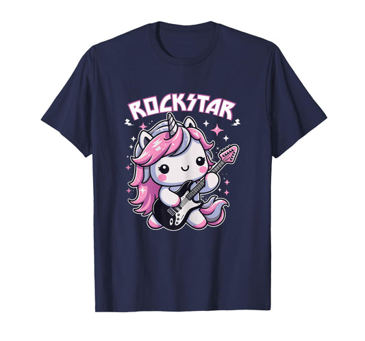 Rockstar Unicorn Playing Guitar Guitarist Kids Girls T-Shirt