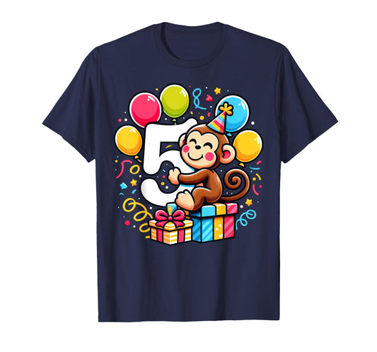 Bday fifth Boys, Girls, Kids age five 5th birthday Monkey T-Shirt