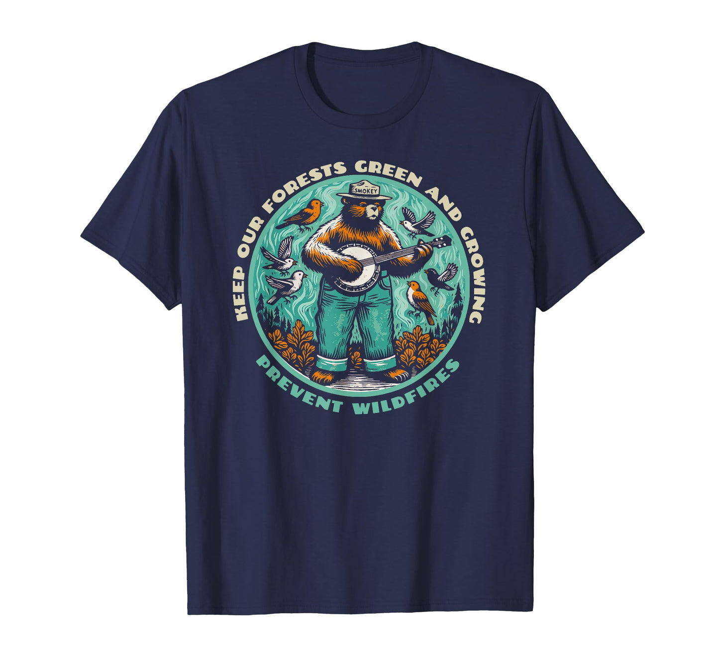 Prevent Wildfires Smokey Bear, Banjo & Birds T-Shirt