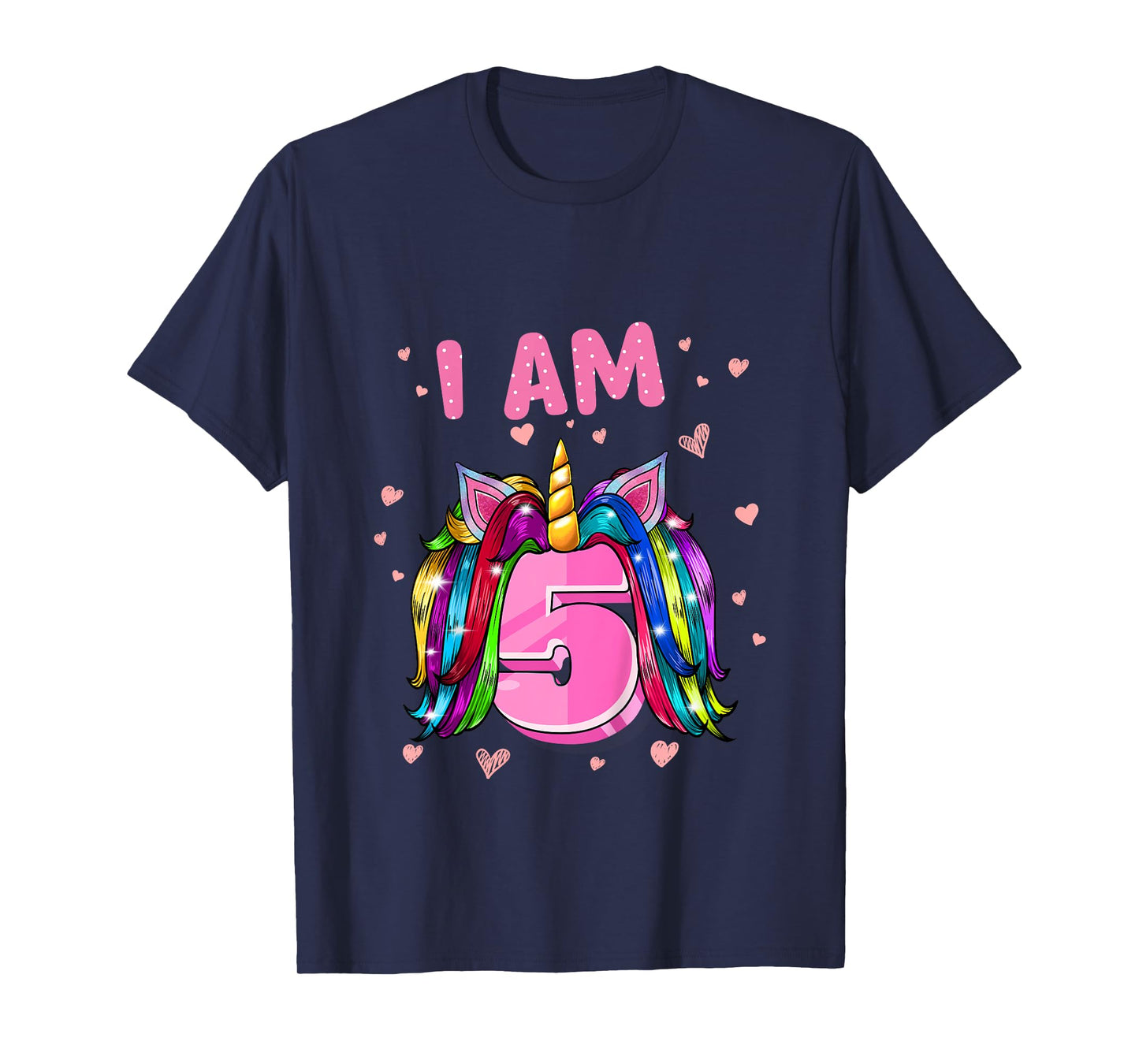 Girl 5th Birthday Unicorn I Am 5 T-Shirt