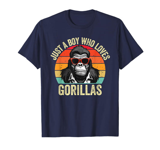 Just A Boy Who Loves Gorillas Kids Retro Gorilla Sunglasses T-Shirt