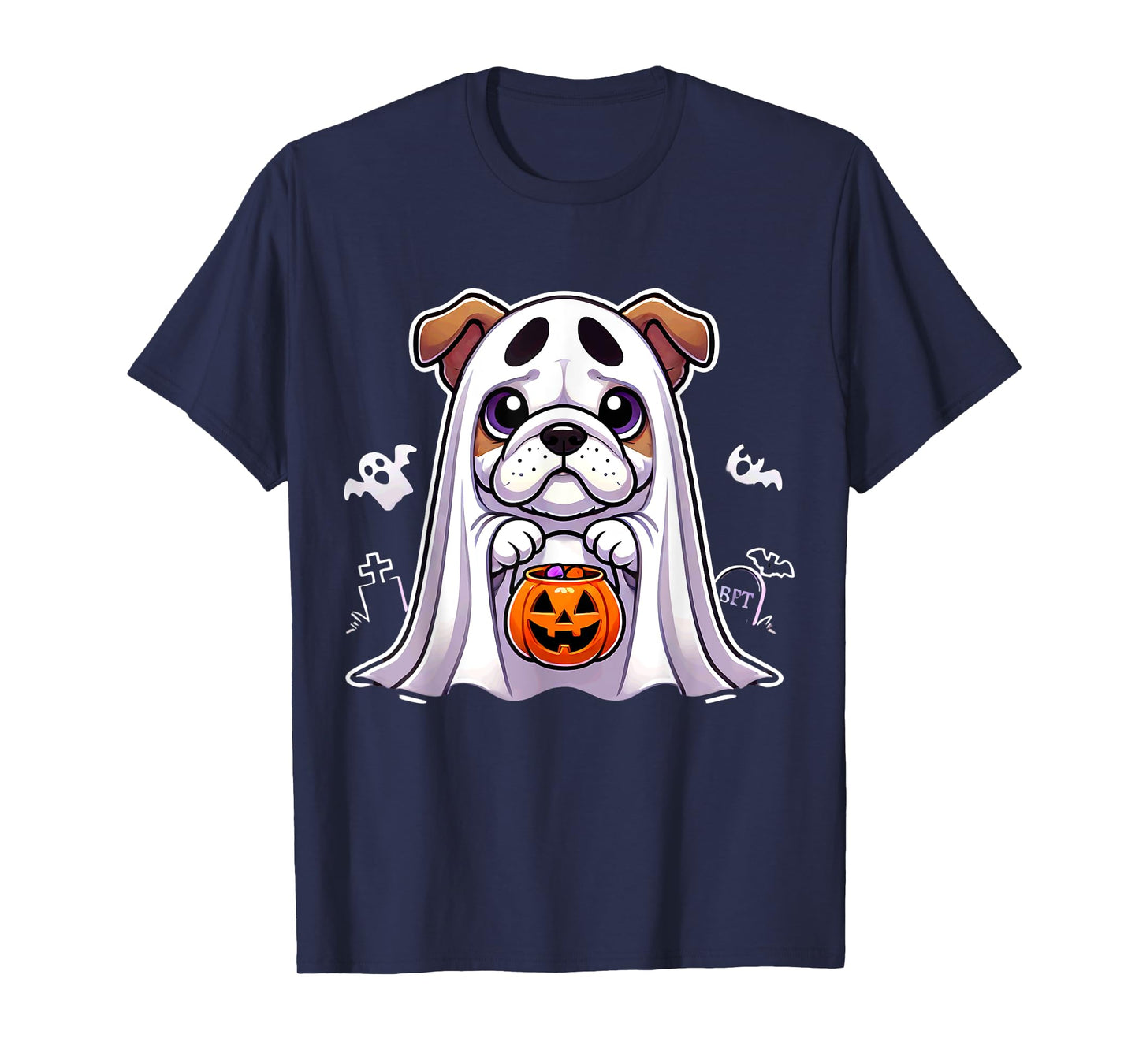 Bulldog Ghost Halloween Dog Men Women Kids T-Shirt
