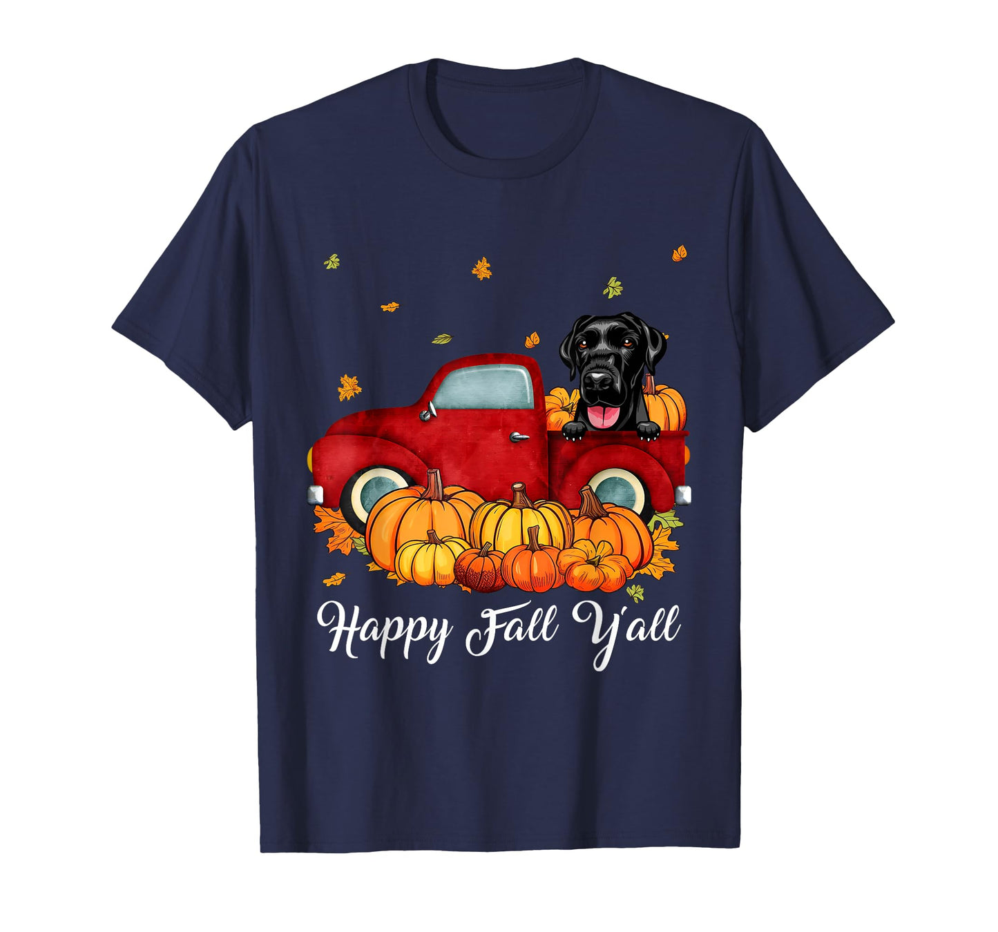 Happy Fall Y'all Labrador Retriever Dog Truck Pumpkin Autumn T-Shirt