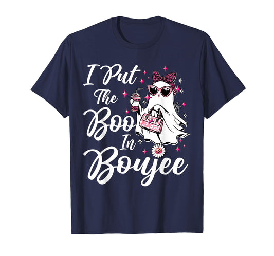 I Put The Boo in Boujee Ghost Funny Pink Leopard Halloween T-Shirt