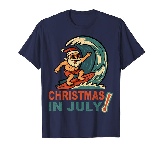 Christmas In July Santa Surfing Summer Hawaiian Christmas T-Shirt
