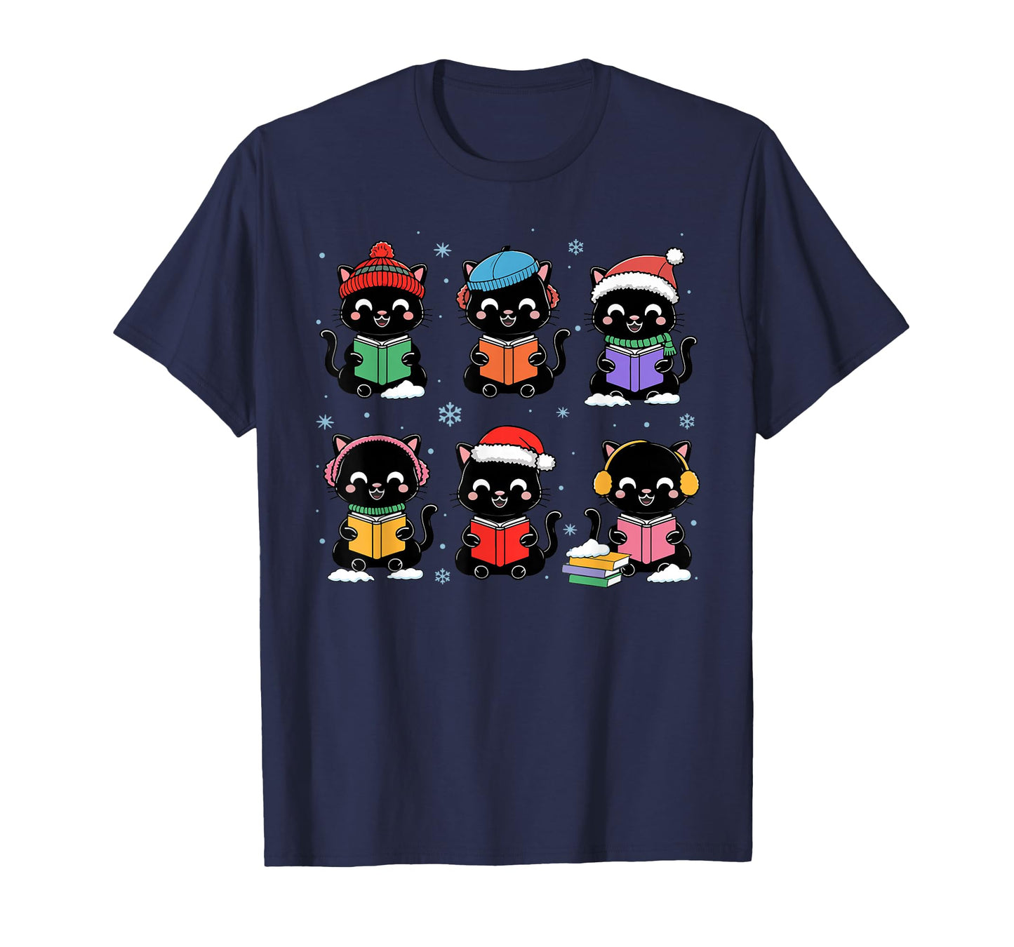 Black Cat Reading Book Christmas for Bookworm Cat Lover Xmas T-Shirt