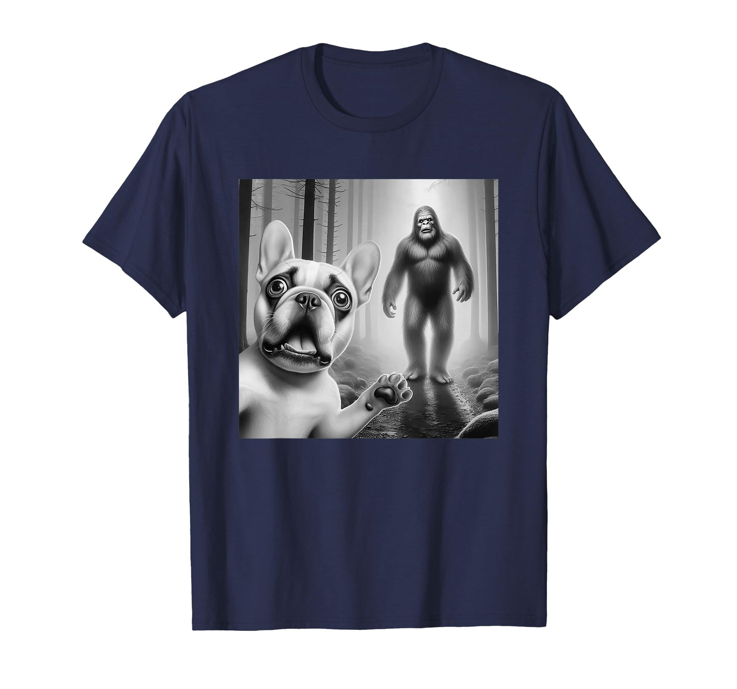 Funny French bulldog Selfie with bigfoot sasquatch T-Shirt for Men Women Kids