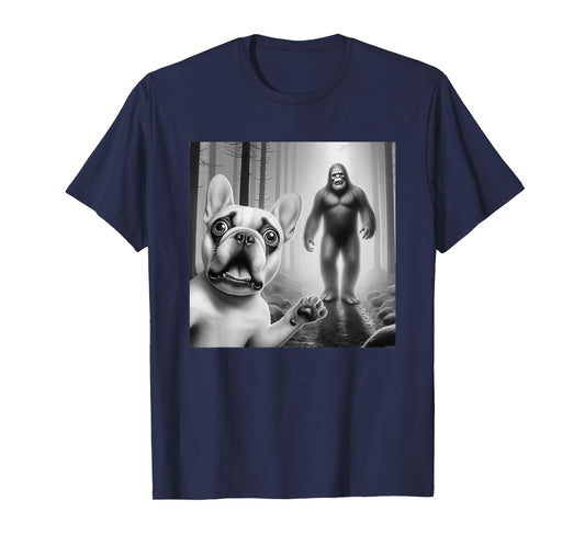 Funny French bulldog Selfie with bigfoot sasquatch T-Shirt for Men Women Kids