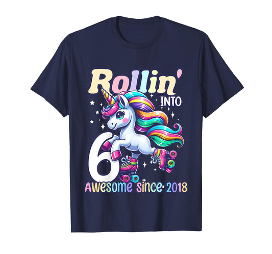 Kids Unicorn 6th Birthday 6 Year Old Roller Skate Party Girls T-Shirt