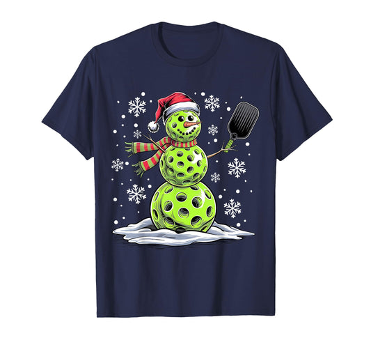 Pickleball Snowman Player Santa Hat Christmas Funny T-Shirt