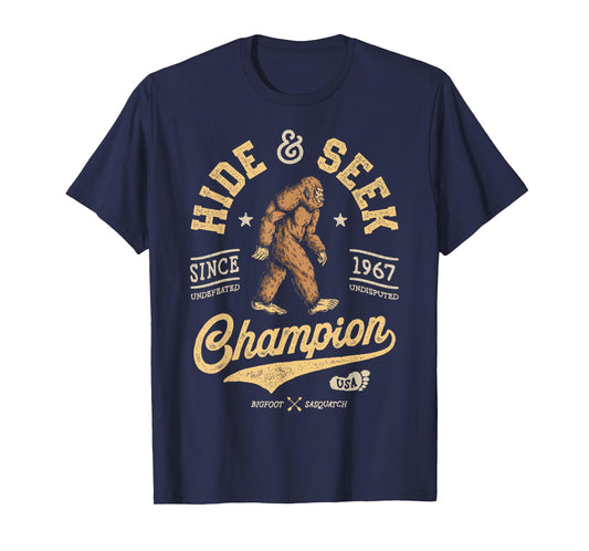 Bigfoot Hide And Seek Champion Funny Sasquatch Retro Vintage T-Shirt