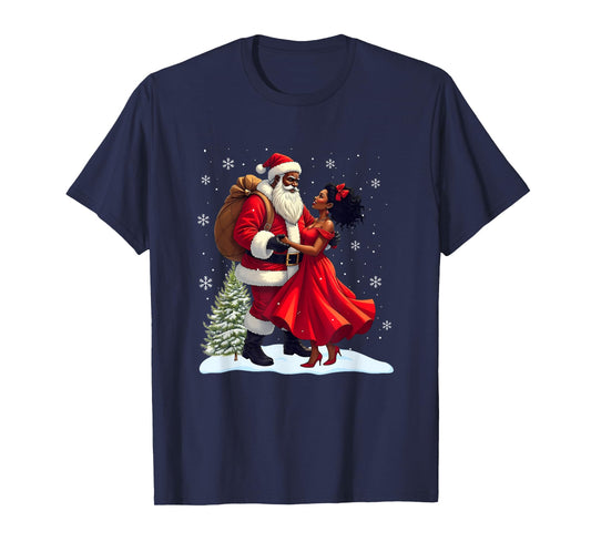 Santa Claus Couple Dancing African American Christmas T-Shirt