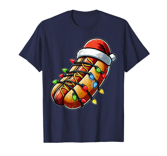 Hot Dog Christmas Hat Xmas T-Shirt