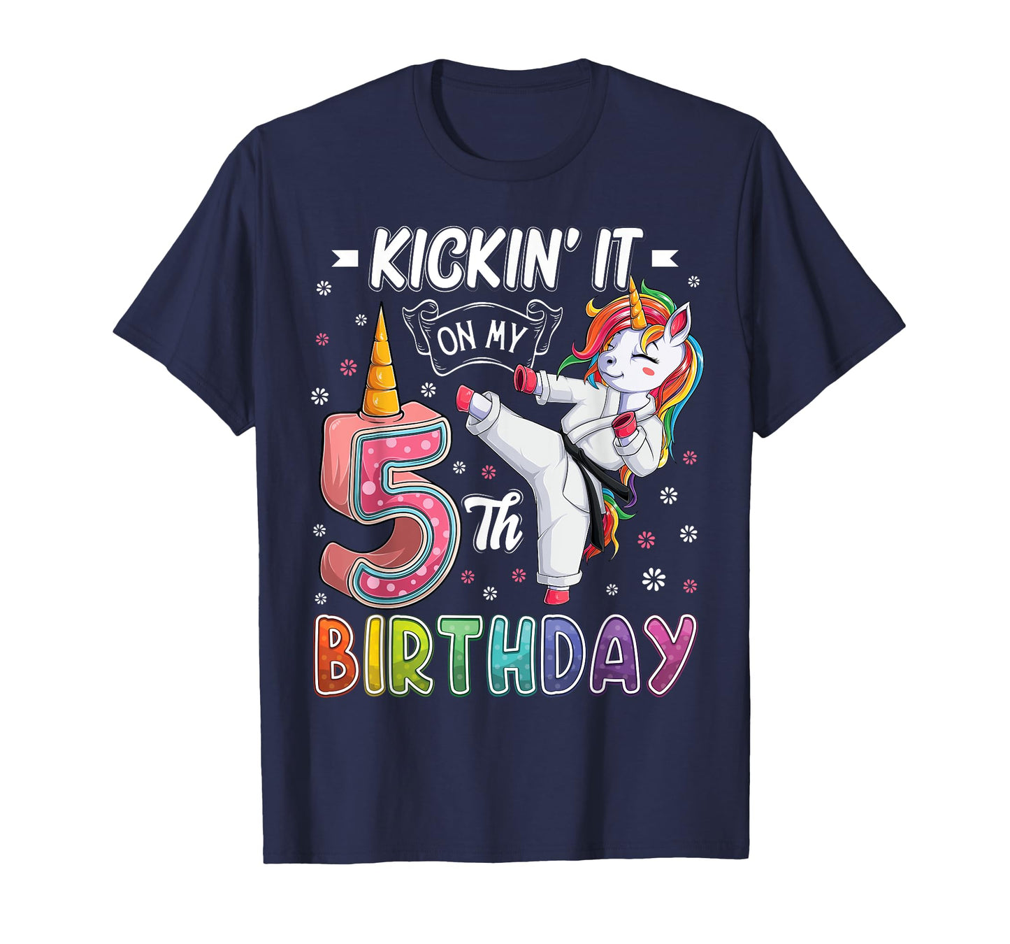 Unicorn Karate 5th Birthday Five 5 Years Old Taekwondo Kids T-Shirt