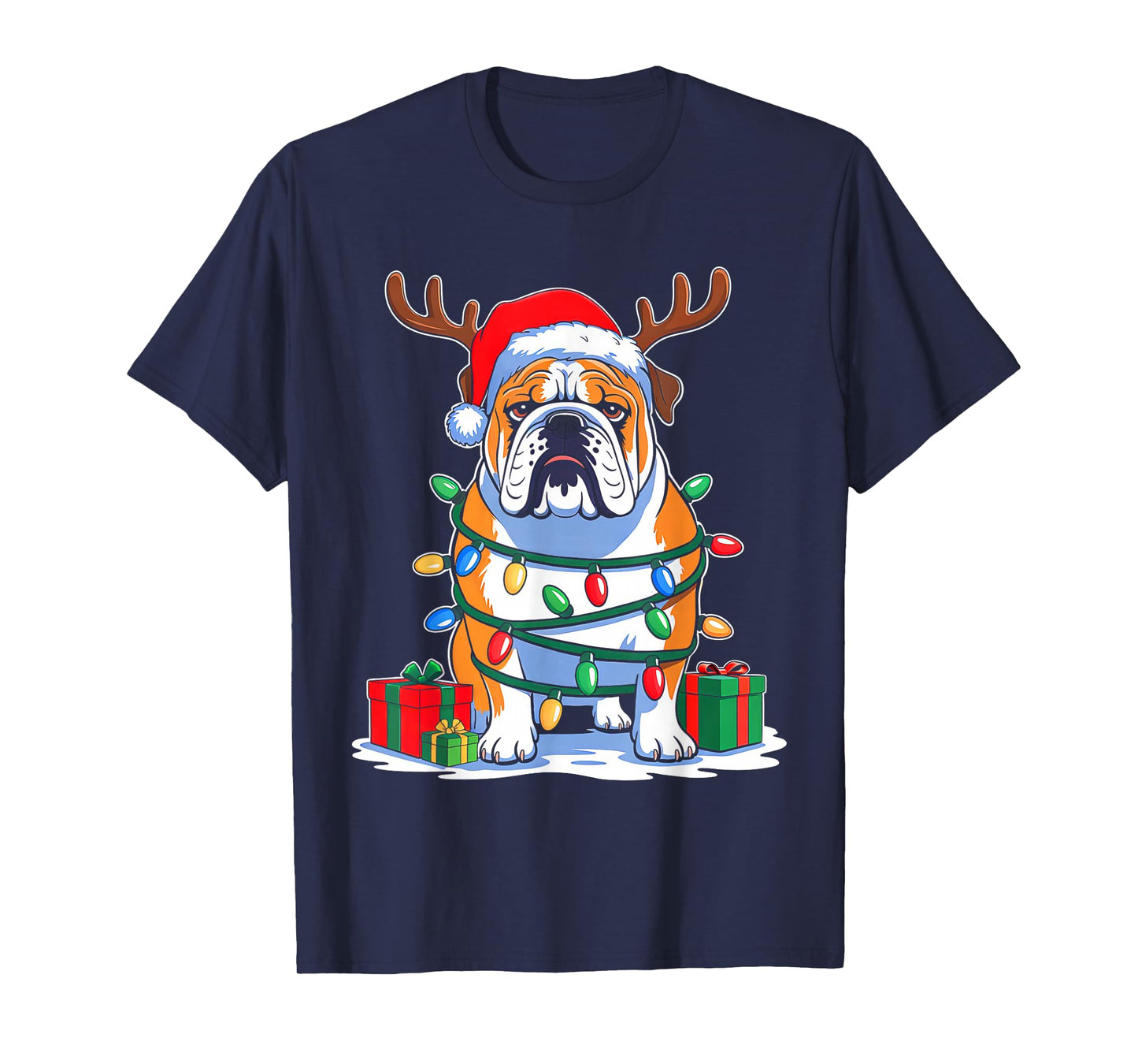 English Bulldog Dog Tree Christmas Lights Funny Xmas Pajamas T-Shirt