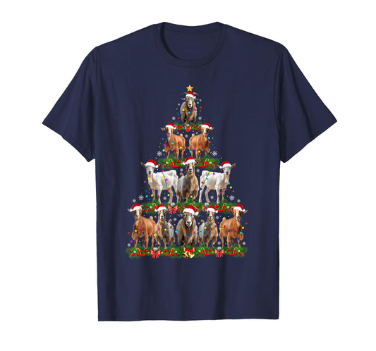 Goat Christmas Tree Lights Funny Xmas Family Men Women T-Shirt
