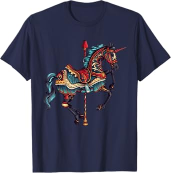 Carnival Carousel Horse Carousel Unicorn T-Shirt, Small, Blue