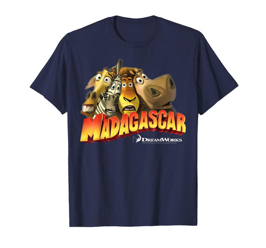 Madagascar Squished Group Shot Classic Movie Logo T-Shirt