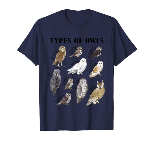 Types of Owls Educational Collection Cute Owl Lover T-Shirt
