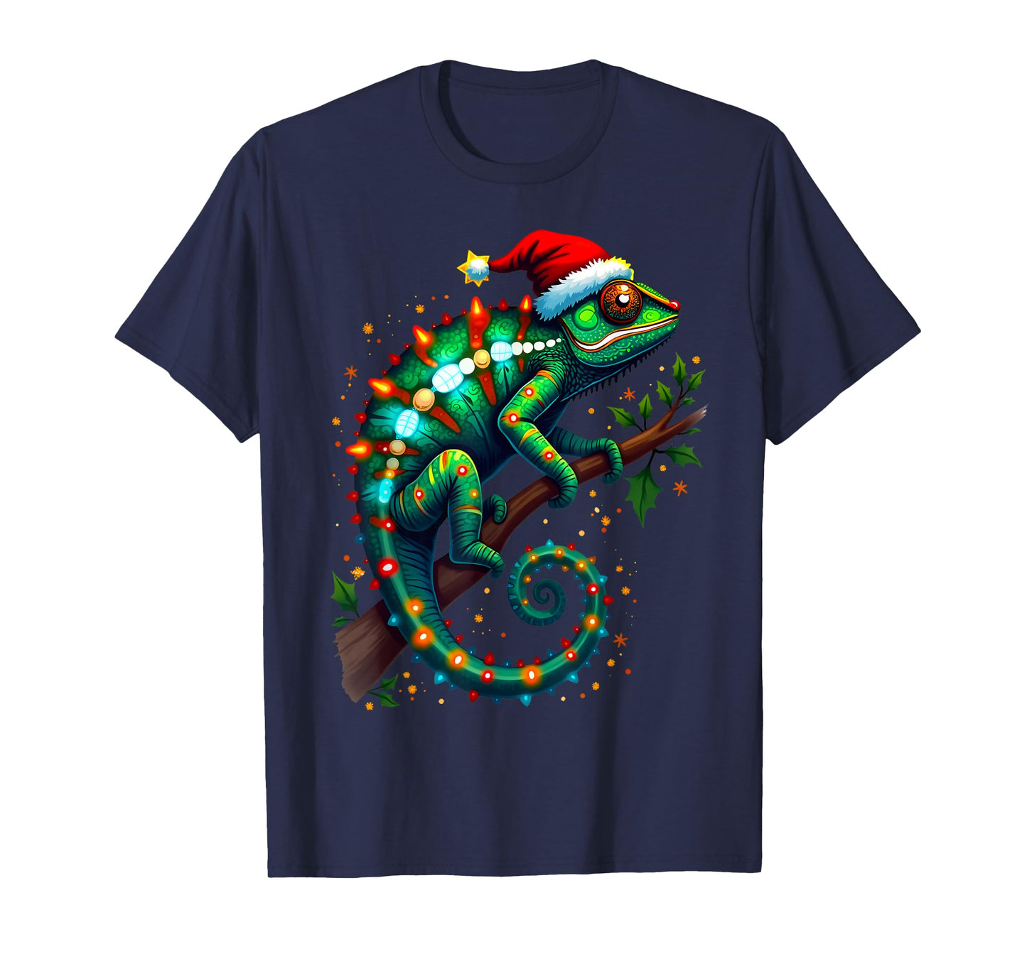 Chameleon Santa Hat Lights Christmas Cute Xmas Pajama T-Shirt