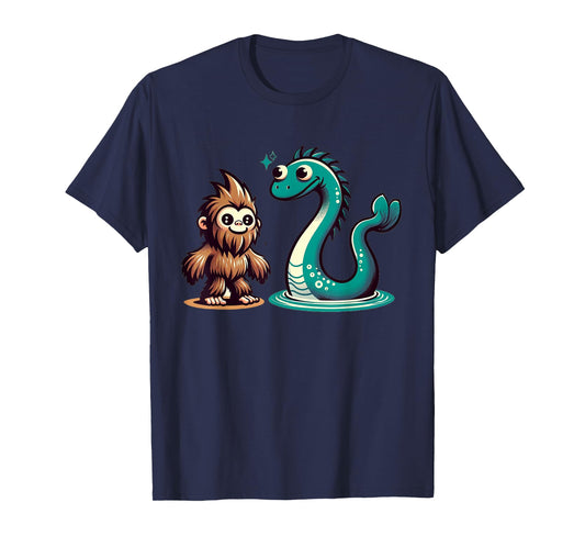 Bigfoot Loch Ness Monster Playdate for Nessie Lovers Kids T-Shirt