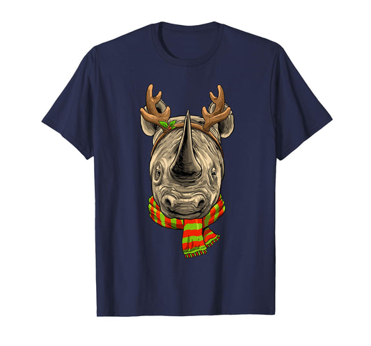 Christmas Rhinoceros Santa Clause Reindeer Xmas Safari Rhino T-Shirt