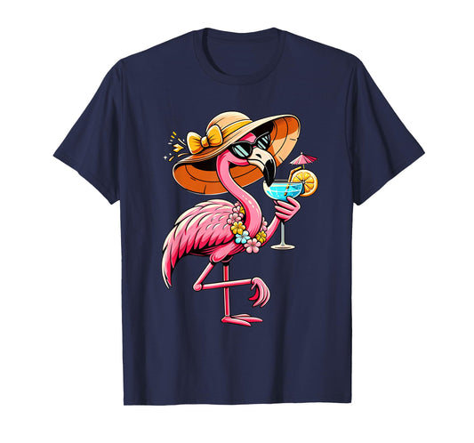 Funny Flamingo Hawaiian Summer Tropical Luau Women Girls Kid T-Shirt