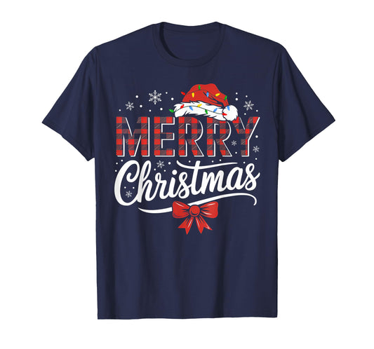 Merry Christmas Lights Funny Santa Hat Xmas Men Women Family T-Shirt