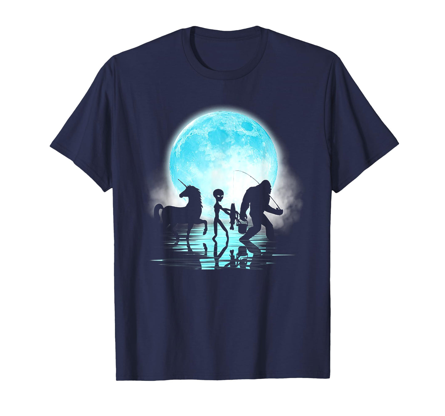 Funny Bigfoot Alien Unicorn Fishing T-Shirt