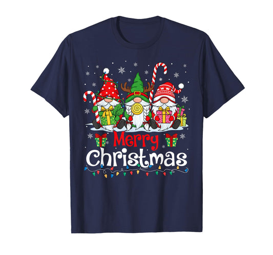 Cute Gnomes Merry Christmas Light Family Gnome Xmas Matching T-Shirt