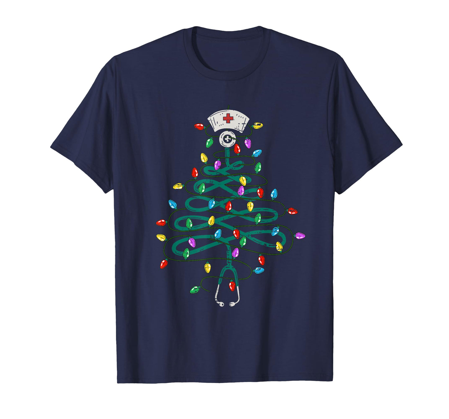 Stethoscope Christmas Tree Lights Nurse Christmas Scrub Top T-Shirt