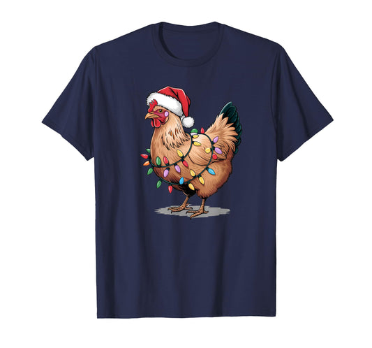 Funny Christmas Chicken Christmas Lights Kids Women Men T-Shirt