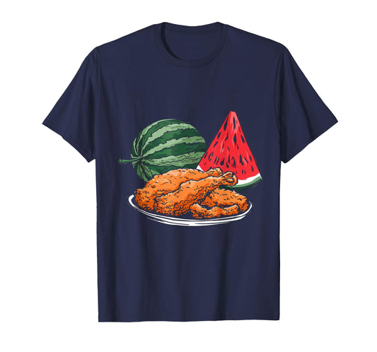 Fried Chicken And Watermelon Fruit Summer Men Women Girls T-Shirt