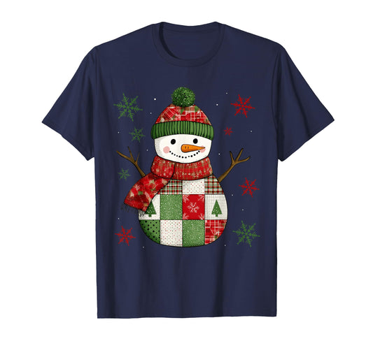 Patchwork Snowman Retro Funny Christmas Snowman Holiday Xmas T-Shirt