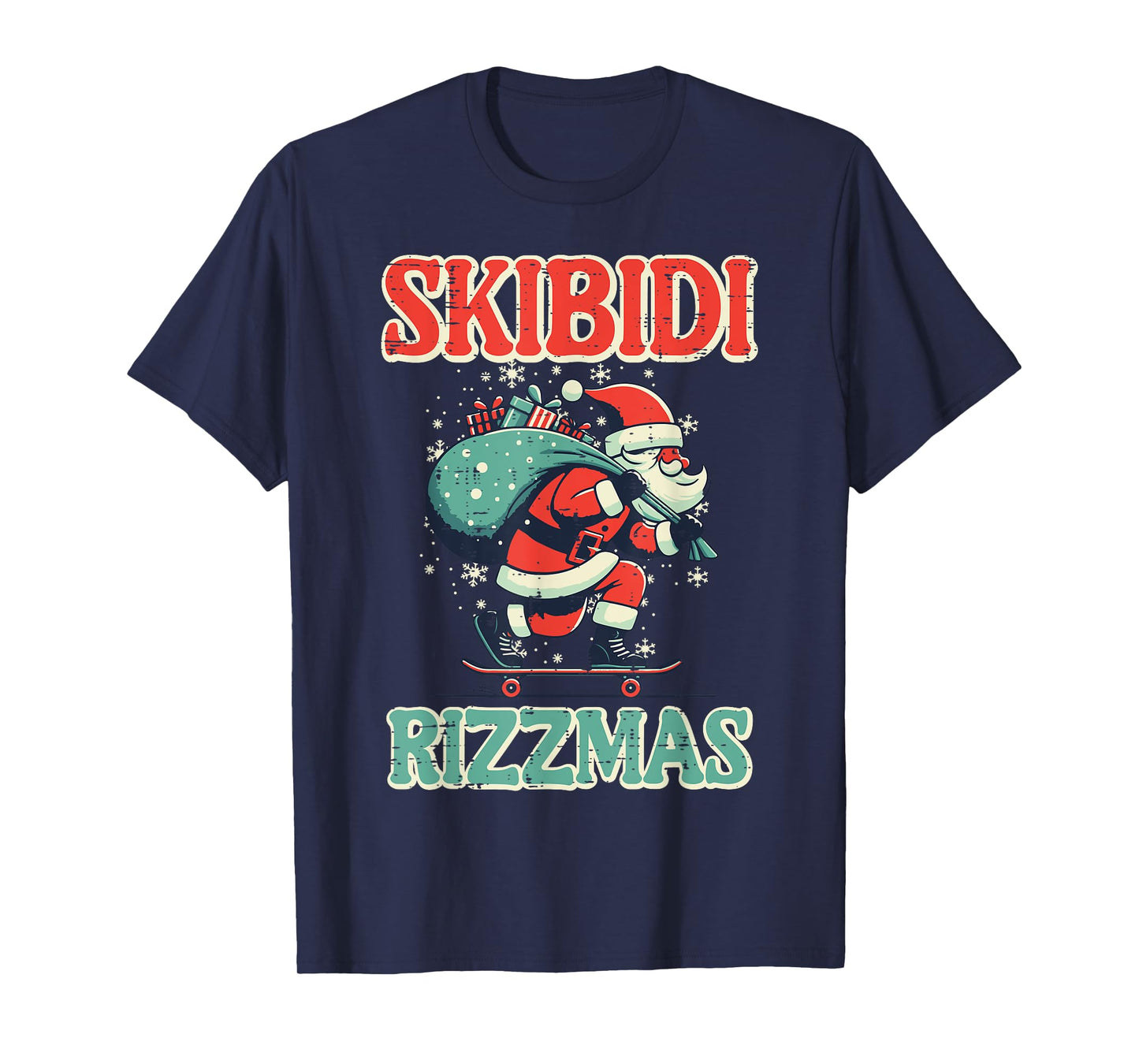 Skibidi Rizzmas Santa Funny Christmas Boys Teens Kids Men T-Shirt