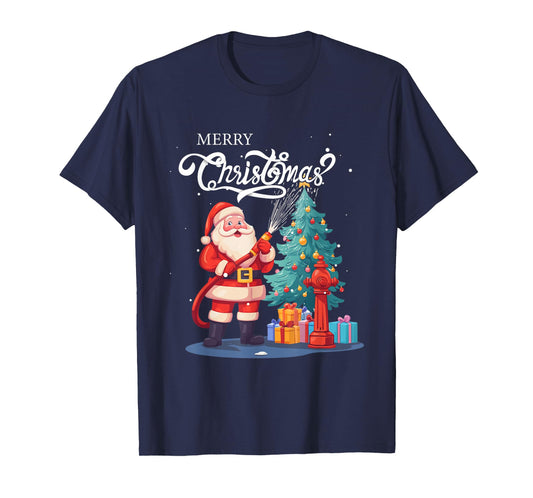 Firetruck Santa Sleigh Fireman Christmas Firefighter Xmas T-Shirt