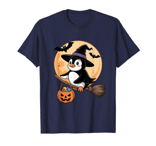 Penguin Witch Hat Pumpkin Halloween Costume Men Women Kids T-Shirt