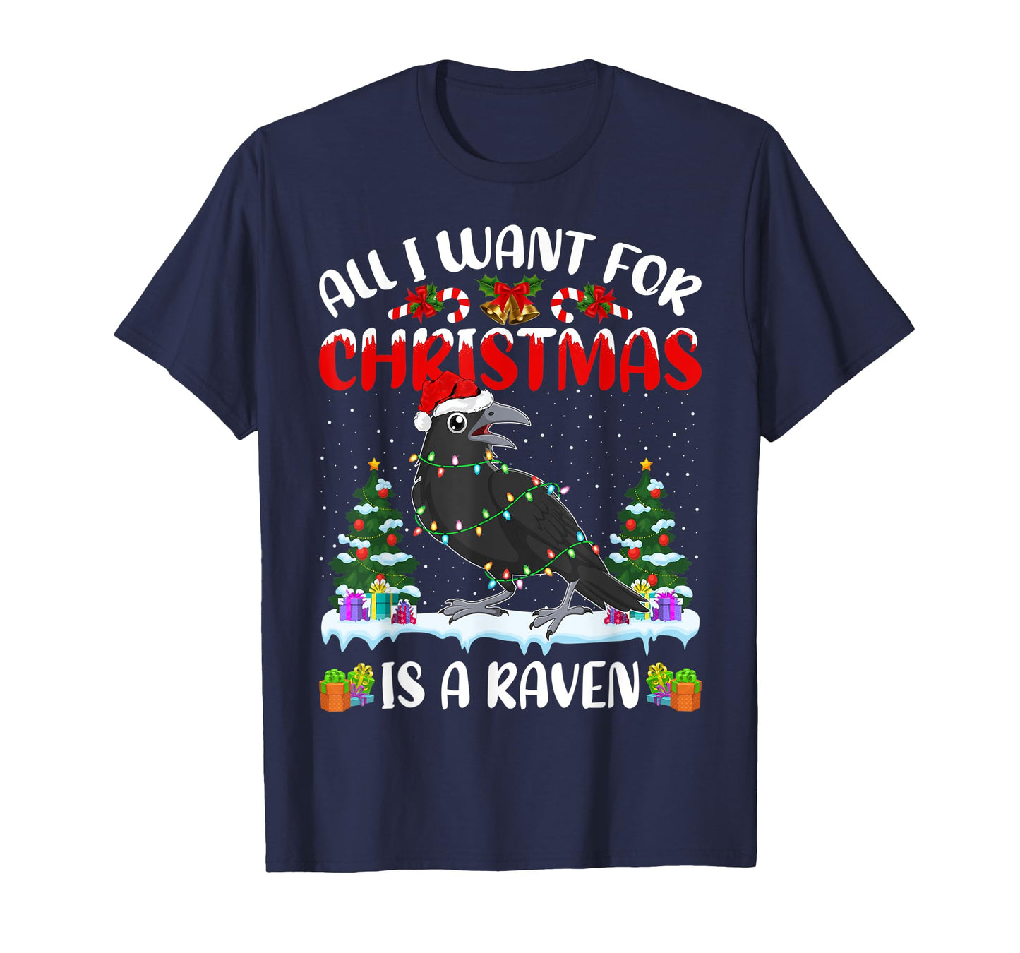 Funny Santa Hat All I Want For Christmas Is A Raven T-Shirt