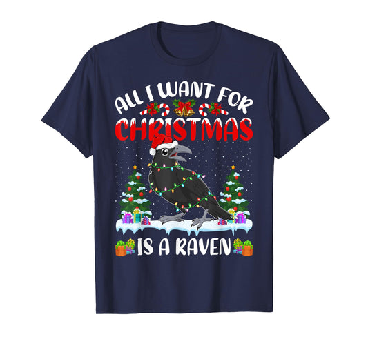 Funny Santa Hat All I Want For Christmas Is A Raven T-Shirt