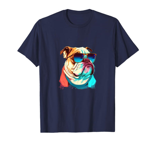 Funny English Bulldog with Sunglasses T-Shirt