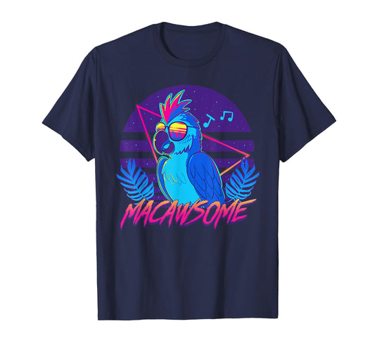 Macawsome - Macaw Parrot Retrowave 80s - T-Shirt T-Shirt
