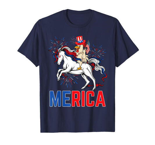 Funny Merica Chicken Unicorn American Flag Happy 4th Of July T-Shirt