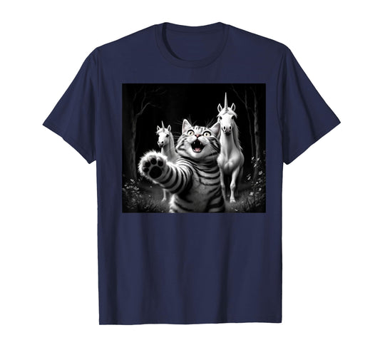 Funny Cat & Unicorns Selfie Funny Meow Cats Unicorn Lover T-Shirt for Men Women Girls Kids