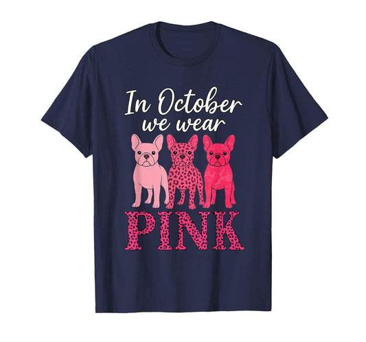 Pink Leopard Breast Cancer Awareness French Bulldog T-Shirt