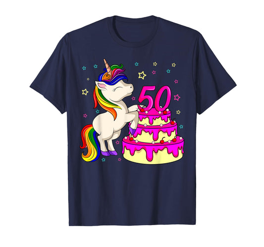 50th Bday Unicorn Rainbow Cake Theme Birthday Party T-Shirt